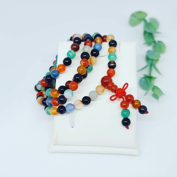Mixed Rainbow Agate Mala Beads - Picture 2 of 4